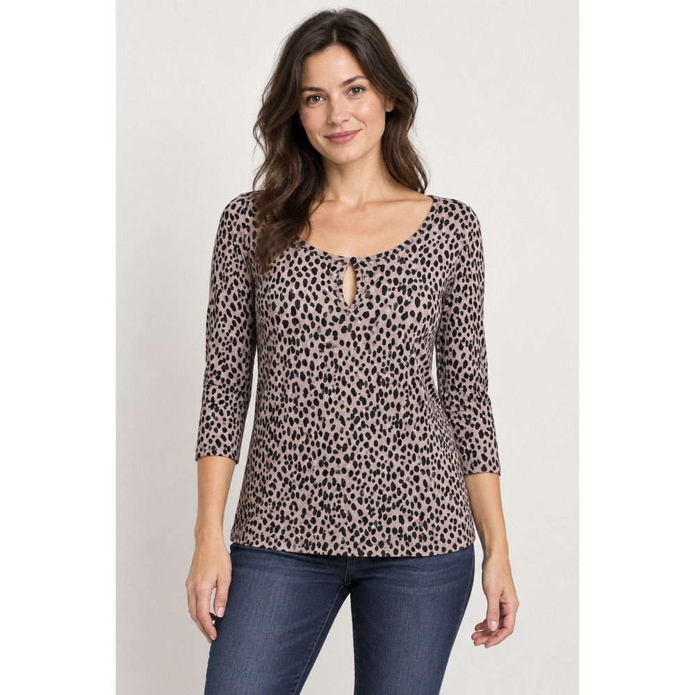 Banana Republic Womens Leopard Print Keyhole 3/4 Sleeve Knit Top Tan Black M